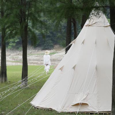 China Straight Tying Type Mounthood Wholesale 3m/4m Glamping Cotton Canvas Teepee Tent For Outdoor Camping for sale