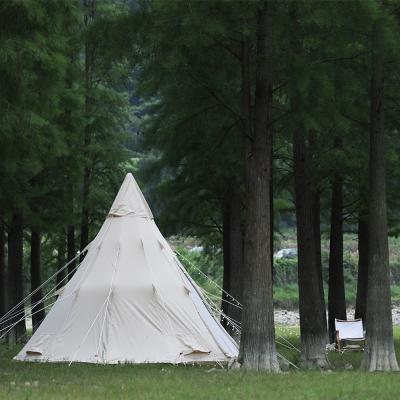 China Diagonal Tie Type Glamping Luxury Four Season Cotton Mounthood Person 3-4 Person Family Rice White Outdoor Camping Tent for sale