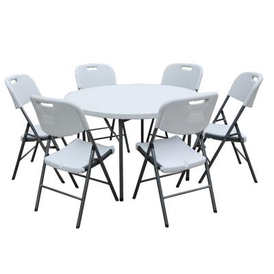 China Easy carry white outdoor banquet table for 6 person wedding banquet small plastic circular folding table for sale