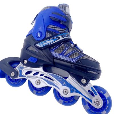 China Hot Selling Plastic Customized Boys Girls Professional Fitness Integrated Stripes Shoes Flashing 4 Wheel PU Adjustable Roller Skates for sale