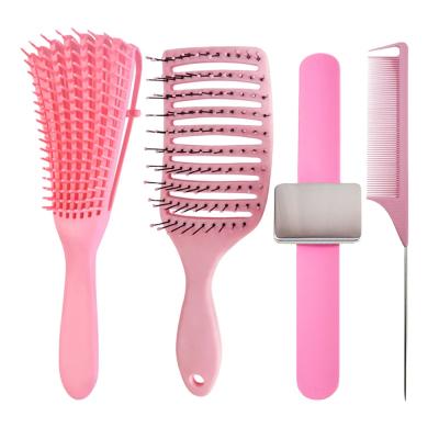 China OEM Logo Professional Pink Gold Biodegradeable Duct Detangling Bling Detangler Hair Brush and Comb Box Custom Luxury Set for sale