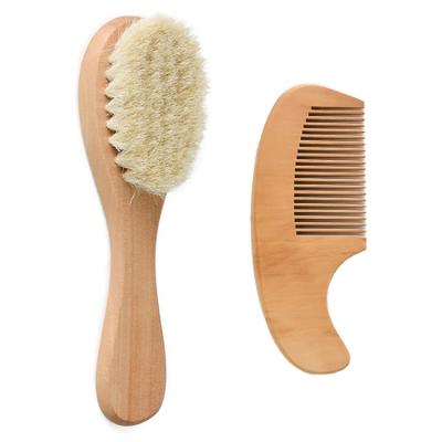 China Eco-Friendly Waterproof Mini Kids Pocket Wooden Hairbrush Care Massage Goat Stiffens Baby Brush and Comb Set for sale