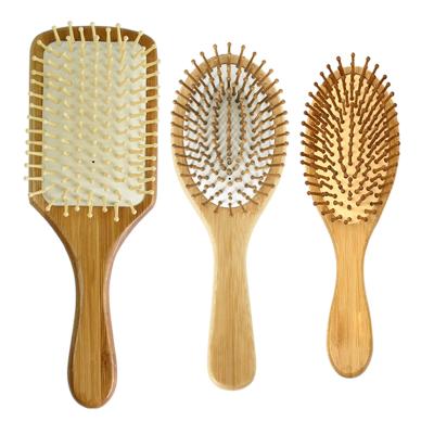 China Eco-friendly anti-static bamboo massage cushion wooden handle&bristles paddle hair brush for sale