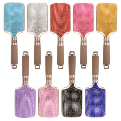 China Home Custom Crystal Bling Bling Hair Straightener Paddle Air Cushion Compact Detangling Hair Brush for sale