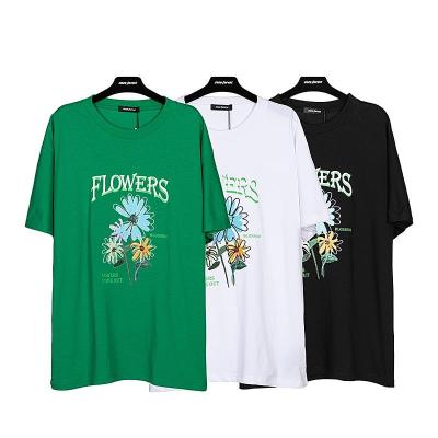 China Vintage Washed Logo Print Plain 100% Cotton Anti-Wrinkle Flowers T-shirt 240 Grams High Quality Custom T Shirt Plus Size Mens T Shirts for sale