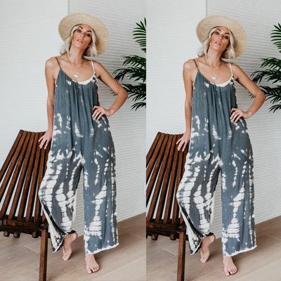 China 2021 Summer Breathable Loose Sling Wholesale Wish Gradually Dyed Printed Jumpsuit Women for sale