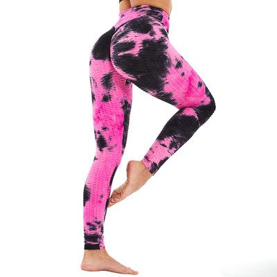 China Amazon Breathable Hot Selling Yoga Clothes Sports Fitness Jacquard High Waist Peach Hip Gaiters Tie Dye Bubble Yoga Pants for sale