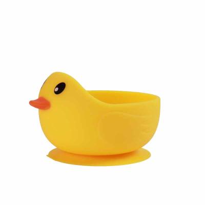 China Cute Yellow BPA Free Small Duck Dinner Plate Baby Food Silicone Rolls Feeding Set for sale