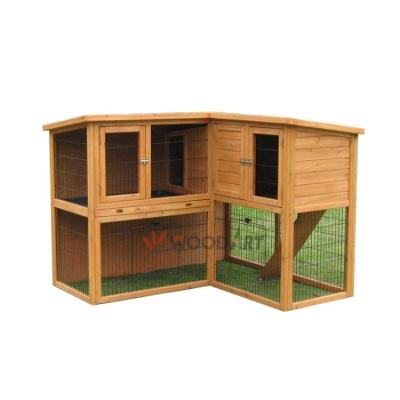 China Sustainable Wooden Two Storey Rabbit Cage With Non-Skid Ramp And Tray for sale