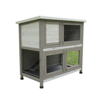 China Two Layers Viable Rabbit Double Cage Rabbit Hutch Wooden Breeding Farming Cages for sale