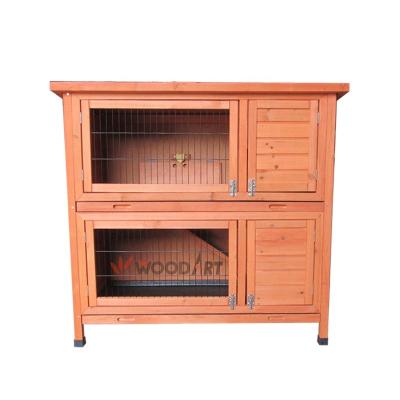 China Small Animal Rabbit Hutch With Tray Cage Two Story Wooden Rabbit House Backyard Garden for sale