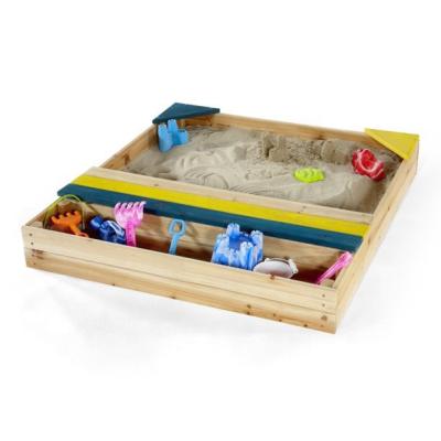 China Kids Amusement Toys Hot Sale Wooden Sandbox Fir Wooden Outdoor Kids Sand Pit Toys With Benches for sale