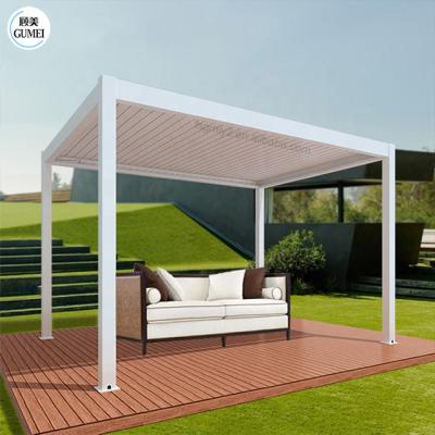 China Modern Motorized Garden Gazebo Waterproof Electric Opening Louver Roof Aluminum Pergola With Led Light for sale