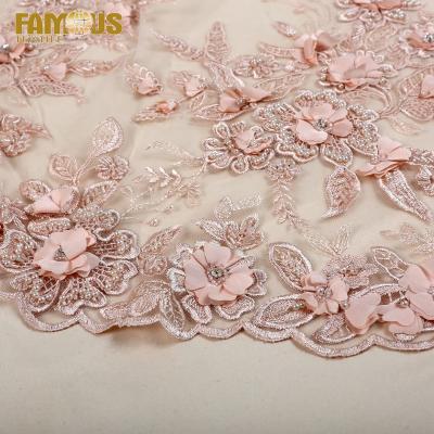 China Handmade Colorful Modern Flat Embroidered Hand Made Beaded Bridal Luxury Sequins Lace Up Fabrics For Wedding for sale