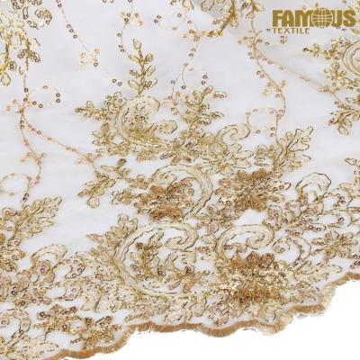 China High Quality Embroidered Tulle Guipure Tulle Trim Cord Lace Trim Lace Gold 100%Polyetser Fabric Viable For African Weddings for sale