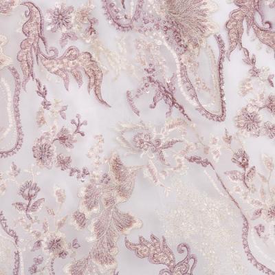 China Latest Style Handmade Modern Colorful Flower Embroidered Glitter Sequin Lace Fabric For Dresses for sale