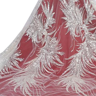 China Other Shaoxing Online Knitted Tulle Textile Embroidered Sequins With Heavy Beaded African Lace Fabric For Wedding for sale