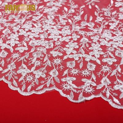 China Other 2020 New Arrival White French Embroidery Lace Tulle Fabric With Sheer Sequin For Lingerie for sale