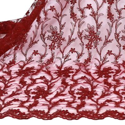 China Other fashion design 100% net red color polyester embroidery rope sequin dress making lace fabric for sale