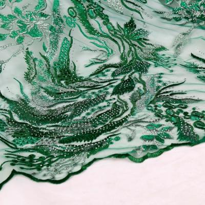 China Other Manufacturer Green Mesh Teardrop Stone Lace Embroidery Upper Fabric For Woman Dress Decoration for sale