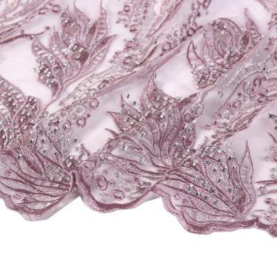 China Other High Quality OEM Designs Silky Rhinestone 3d African Mesh Elastic Rose Embroidery Wedding Lace Fabric For Dress Wedding for sale