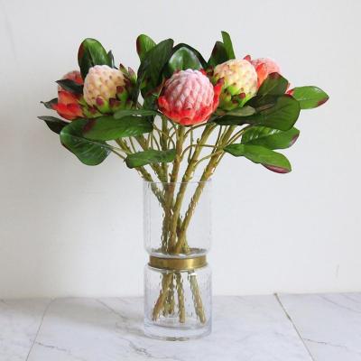 China Handmade Artificial Plants and Flores Flower Wholesalers Queen Silk Proteas Rust Pink Decorative Flowers for sale