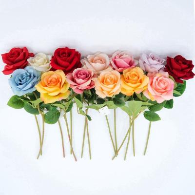 China Handmade Bulk White Rose Flower Silk Wedding Bunch Supplies Decorative Stem Blue Red Decorative Flowers for sale