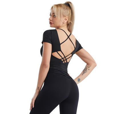 China Breathable tik tok sports yoga clothing short sleeves women summer jacket top short slim fitness shirt sleeves for sale