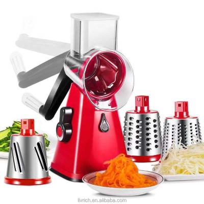 China Household Livrichv2023 3 in 1 Kitchen Rotary Cheese Grater Stainless Steel Vegetable Chopper Slicer with 3 Blades with Suction Base for sale