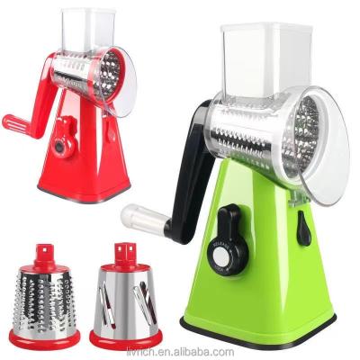 China Household Amazon hot selling Plastic multi blade manual rotating vegetable cutter slicer chopper salad spiralizer cup base meat grinders for sale