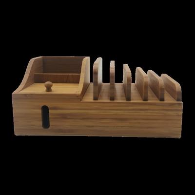 China Handmade Custom Simple Style Case Desk Stationery Organizer Bamboo Tablet Phone Charging Holder for sale