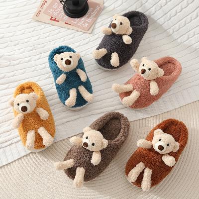 China Women Winter Bear Slides Ladies Home Lightweight Natural Slippers Girls Hairy Slides for sale