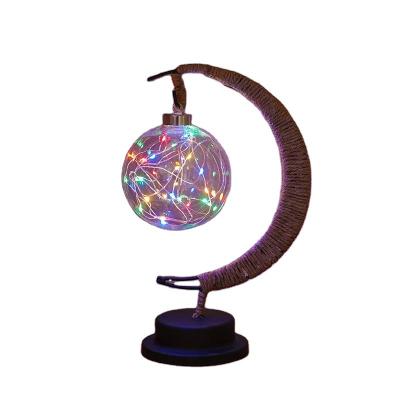 China Hot Sale White Hot Selling Handmade Moon Rattan Night Light Lamp Copper Wire Hanging Decorative Plastic Led Office Home Battery Operated for sale