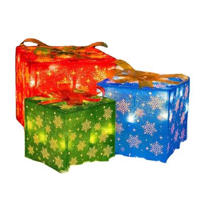 China Hot Sale White UL Certificate 3 Pieces Lighted Gift Box Outdoor Christmas Decorations Snowflake Present Box Lights Home Yard for sale