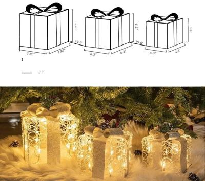 China Hot Sale White Warm Decor Set Of 3 Christmas Lighted Acrylic Gift Boxes With 48LT Warm White LED Plug In Transparent Current Boxe for sale