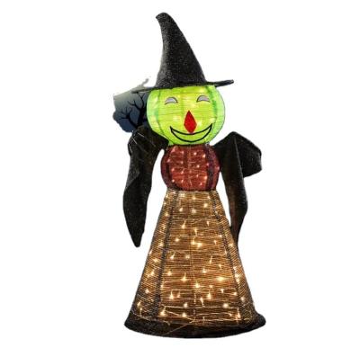 China Hot Sale White Halloween Witch Decoration with Built-in 100LED Lights Hat Pattern Light and 4FT Folding Lights Witch Witches for sale