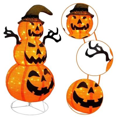 China Hot Sale Halloween Decor 47 Inch 100 LED Collapsible Stacked Pumpkins With Clear Lights Large Jack Mo Plug-in Halloween Decor for sale