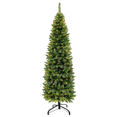 China Hot Selling Halloween Christmas Tree Decoration 8 Modes Warm White Lights Plug in Slim Hinged Pencil Christmas Tree Metal Stand Tree Lights for sale