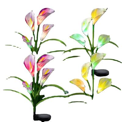 China Hot Sale White Outdoor Solar Stake Flower Lights 2 Pack Solar Powered Decorative Lights with Calla Lily Flower Multi Color Lights for sale