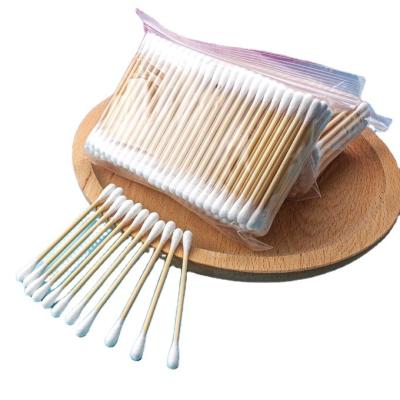 China Bamboo sitck+cotton head wholesale cotton buds round 200pcs eco-friendly double head tips stick bamboo cotton pad for sale