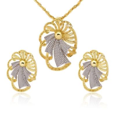 China TRENDY Dubai Gold Jewelry Set Necklace Earring 18k 14k Saudi Arabia African Bridal Women Wedding Jewelry Set for sale