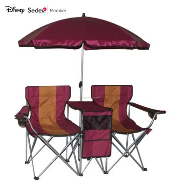 China Outdoor Folding Fishing Chair Double Camping Chair With Table And Magazine Pocket And Umbrella for sale