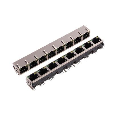 China PCB 1*8Port RJ45 Female Jack , 8p8c RJ45 Network Connector With Shielded LED Light for sale