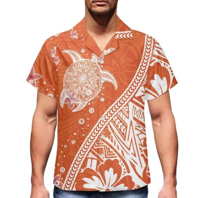 China Custom Men Orange Polynesia Logo Tribal Print Shirt Anti Pilling Formal Shirts For Men High Quality Plus Size Button Down Shirt Men for sale