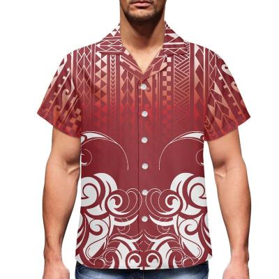 China Anti-pilling Shirts for Men High Quality Custom Logo Shirt Men's Casual Short Sleeve Button Up Custom Logo Polynesia Tribal Print Mens Shirts for sale