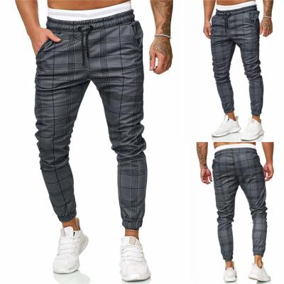 China Flat Men's Sport Pants Long Summer Plaid Slim Fit Pants Running Joggers Chino Sweatpants Ankle-Length Breeches for sale