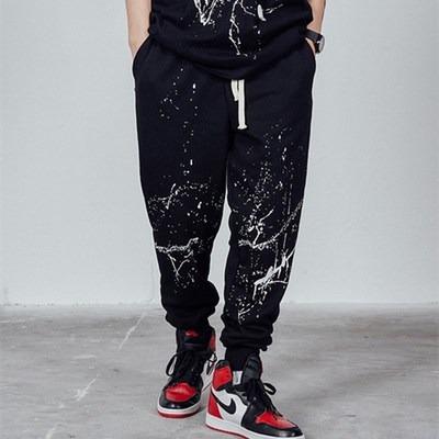 China Wholesale Men's Breathable Sweatpants Custom Size High Ripped Skinny Splatter Pants Black Paint Hole Pants Men for sale