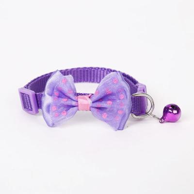 China 2021 High Quality Eco Friendly Pet Padded Luxury Designer Padded Nylon Adjustable Personalized Led Pets Leashes And Collars With Bowknot And Bell for sale