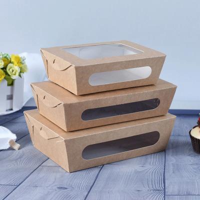 China Hot Sale Recyclable Disposable Salad Factory Wrapping Paper Food Packaging Takeout Paper Box With Windows for sale