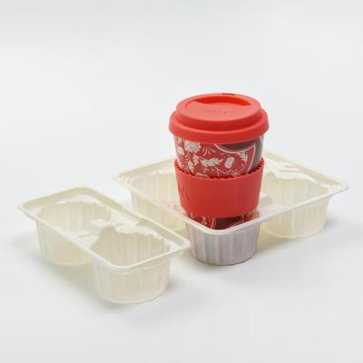 China Disposable Eco-friendly Cheap Price White Plastic Blister Coffee Cup Holder Tray With 4 Dividers for sale